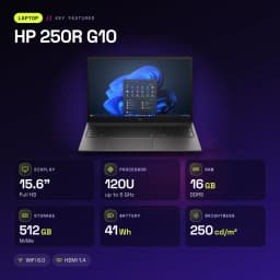 PC portable HP 250R G10 16 Go/512 Go 15,6 pouces FHD Intel Core 5 120U SSD NVMe FreeDOS Noir - caractéristiques