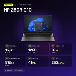 PC portable HP 250R G10 16 Go/512 Go 15,6 pouces FHD Intel Core 5 120U SSD NVMe FreeDOS Noir - caractéristiques