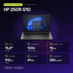 PC portable HP 250R G10 16 Go/512 Go 15,6 pouces FHD Intel Core 5 120U SSD NVMe FreeDOS Noir - caractéristiques