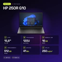 PC portable HP 250R G10 16 Go/512 Go 15,6 pouces FHD Intel Core 5 120U SSD NVMe FreeDOS Noir - caractéristiques