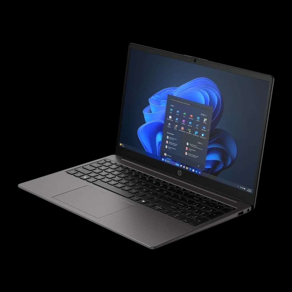 PC portable HP 250R G10 16 Go/512 Go 15,6 pouces FHD Intel Core 5 120U SSD NVMe FreeDOS Noir, vue en angle: écran allumé