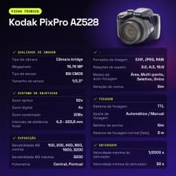 Appareil bridge Kodak PixPro AZ528 Bleu BSI CMOS 1/2.3 pouces 16,76MP Zoom 52x 24-1248mm - caractéristiques