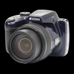 Appareil bridge Kodak PixPro AZ528 Bleu BSI CMOS 1/2.3 pouces 16,76MP Zoom 52x 24-1248mm, vue avant 3/4: objectif grand
