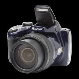 Appareil bridge Kodak PixPro AZ528 Bleu BSI CMOS 1/2.3 pouces 16,76MP Zoom 52x 24-1248mm, vue avant 3/4: objectif grand