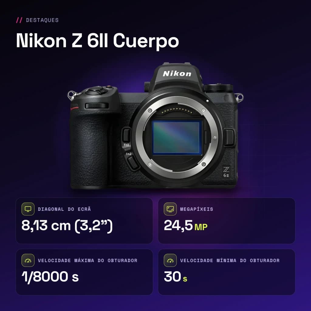 Appareil photo Nikon Z 6II Boîtier Noir Full Frame CMOS 4K Ultra HD 24,5MP - caractéristiques