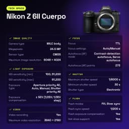 Appareil photo Nikon Z 6II Boîtier Noir Full Frame CMOS 4K Ultra HD 24,5MP - caractéristiques