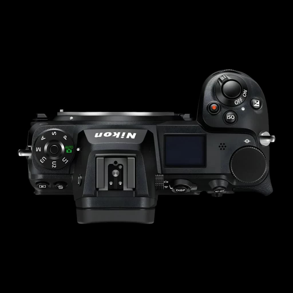 Appareil photo Nikon Z 6II Boîtier Noir Full Frame CMOS 4K Ultra HD 24,5MP, vue du dessus: molette de modes, griffe, écran