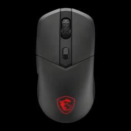 Souris Gaming MSI Versa 300 Elite Wireless Sans Fil 26000 DPI RGB Noir, vue dessus: logo dragon rouge éclairé et molette