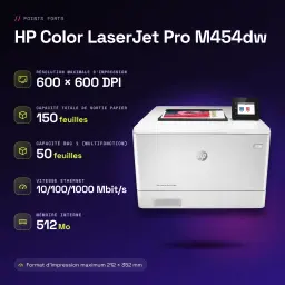 Impressora laser HP Color LaserJet Pro M454dw Frente e Verso Automático Branco - características