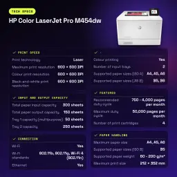 Impressora laser HP Color LaserJet Pro M454dw Frente e Verso Automático Branco - características