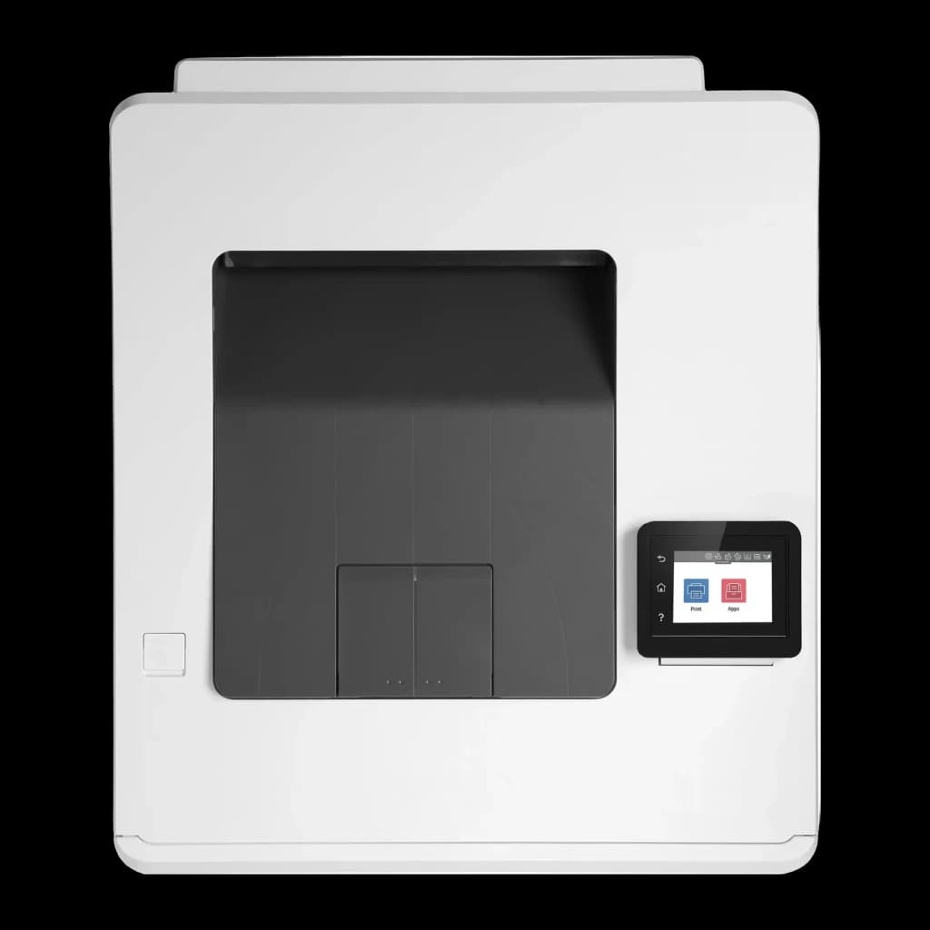 Impressora laser HP Color LaserJet Pro M454dw Frente e Verso Automático Branco, vista superior: bandeja de saída e ecrã