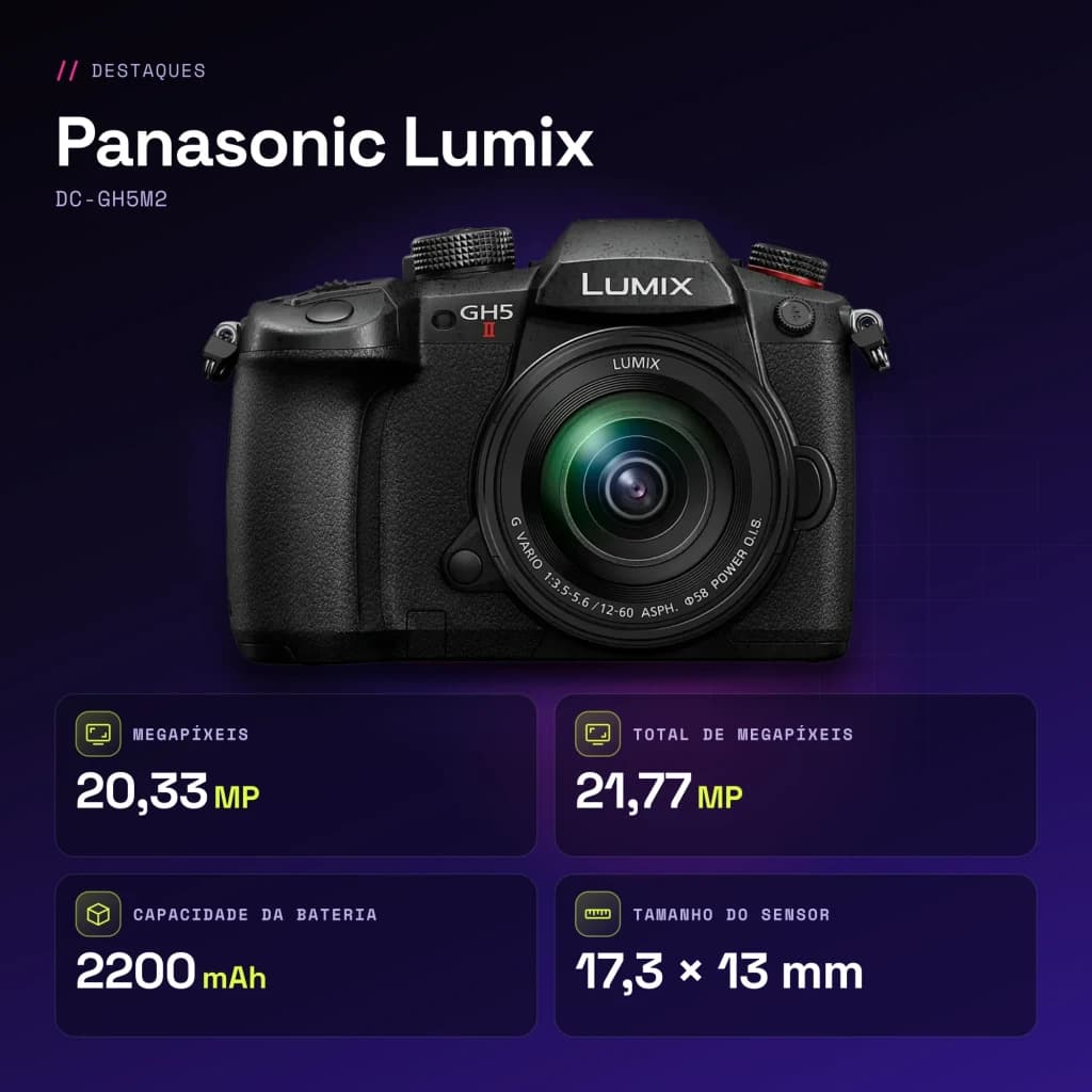 Appareil photo hybride Panasonic Lumix Noir Live MOS Micro 4/3 4K UHD 20,3MP DC-GH5M2 - caractéristiques