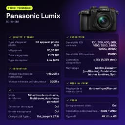 Appareil photo hybride Panasonic Lumix Noir Live MOS Micro 4/3 4K UHD 20,3MP DC-GH5M2 - caractéristiques