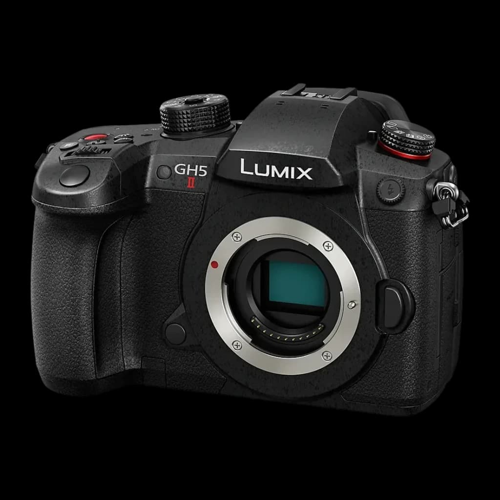 Appareil photo hybride Panasonic Lumix Noir Live MOS Micro 4/3 4K UHD 20,3MP DC-GH5M2, vue avant: boîtier nu avec capteur