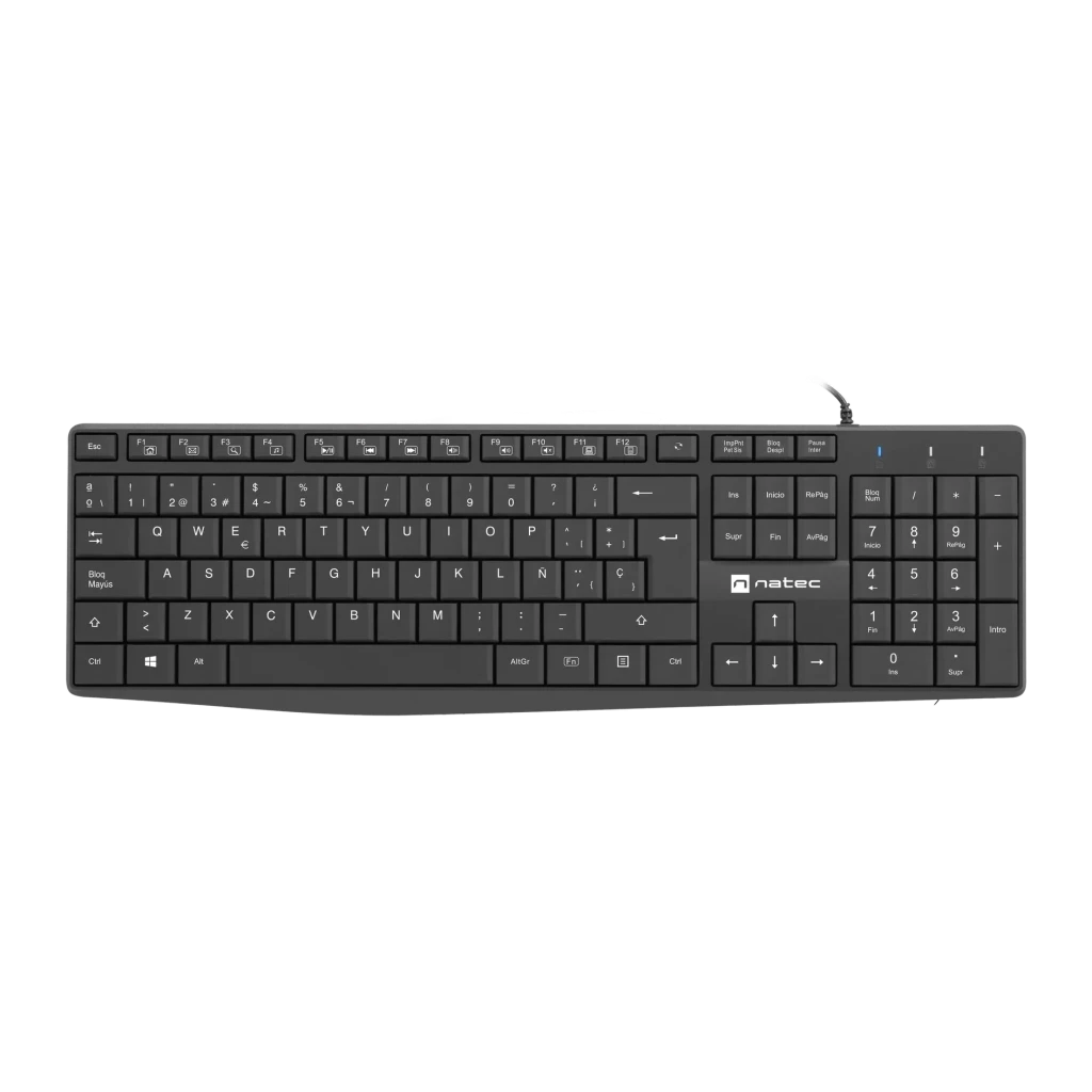 Clavier Natec Nautilus Noir Filaire USB Espagnol QWERTY NKL-1948, vue dessus: disposition QWERTY espagnol avec pavé