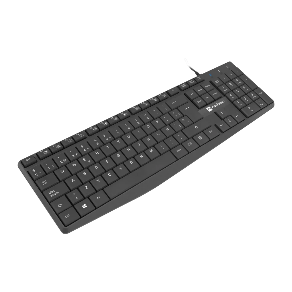 Clavier Natec Nautilus Noir Filaire USB Espagnol QWERTY NKL-1948, vue en perspective: disposition complète des touches