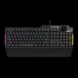 Teclado ASUS TUF Gaming K1 Mecánico RGB 100% Negro, vista superior: retroiluminación RGB multicolor, rueda de volumen