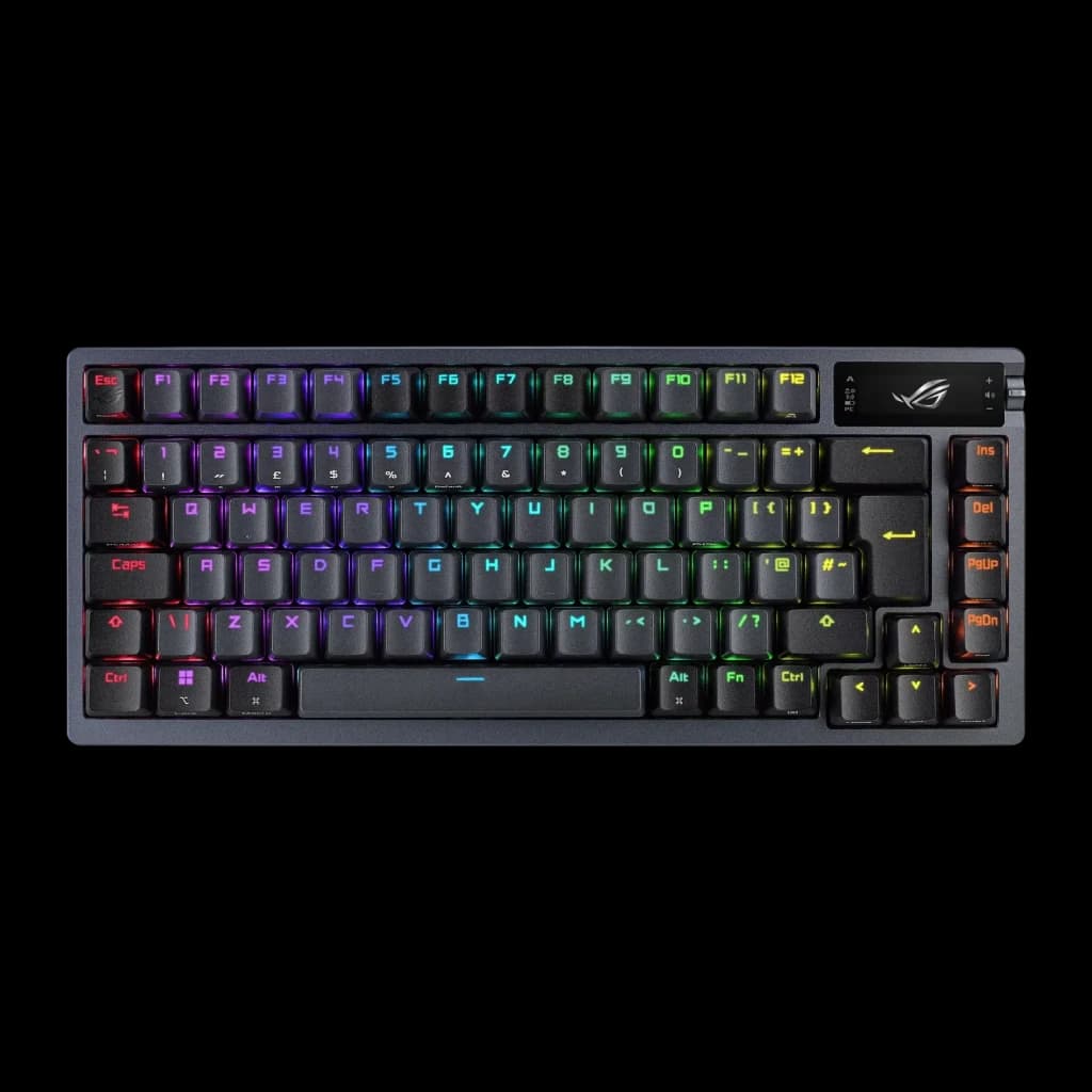 Teclado Gaming ASUS ROG Azoth Inalámbrico RGB AZERTY Rojo/Negro, vista superior: retroiluminación RGB multicolor en teclas