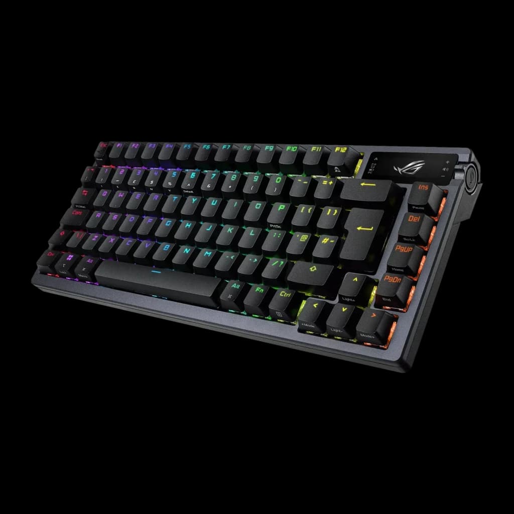 Teclado Gaming ASUS ROG Azoth Inalámbrico RGB AZERTY Rojo/Negro, vista angular: retroiluminación RGB multicolor en teclas