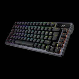 Teclado Gaming ASUS ROG Azoth Inalámbrico RGB AZERTY Rojo/Negro, vista angular: retroiluminación RGB multicolor en teclas