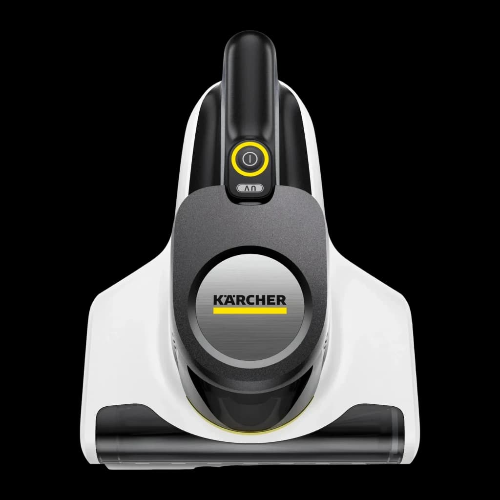 Aspirador de Mão Kärcher VCH 4 UVClean Preto/Branco 500W, vista superior: logo, botão amarelo e bocal