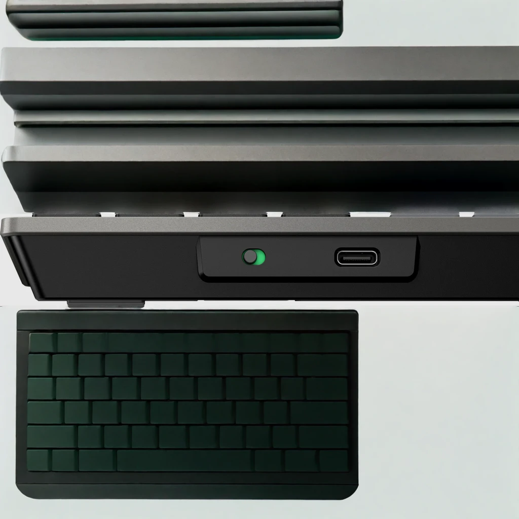 Teclado HP 720 Multi-Device Negro Bluetooth + USB Español QWERTY, en uso: detalle del puerto USB-C e interruptor
