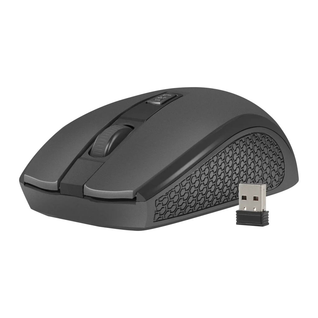 Souris Natec Jay 2 Noir Sans Fil 2,4 GHz Ambidextre, vue latérale: texture hexagonale et nano récepteur USB