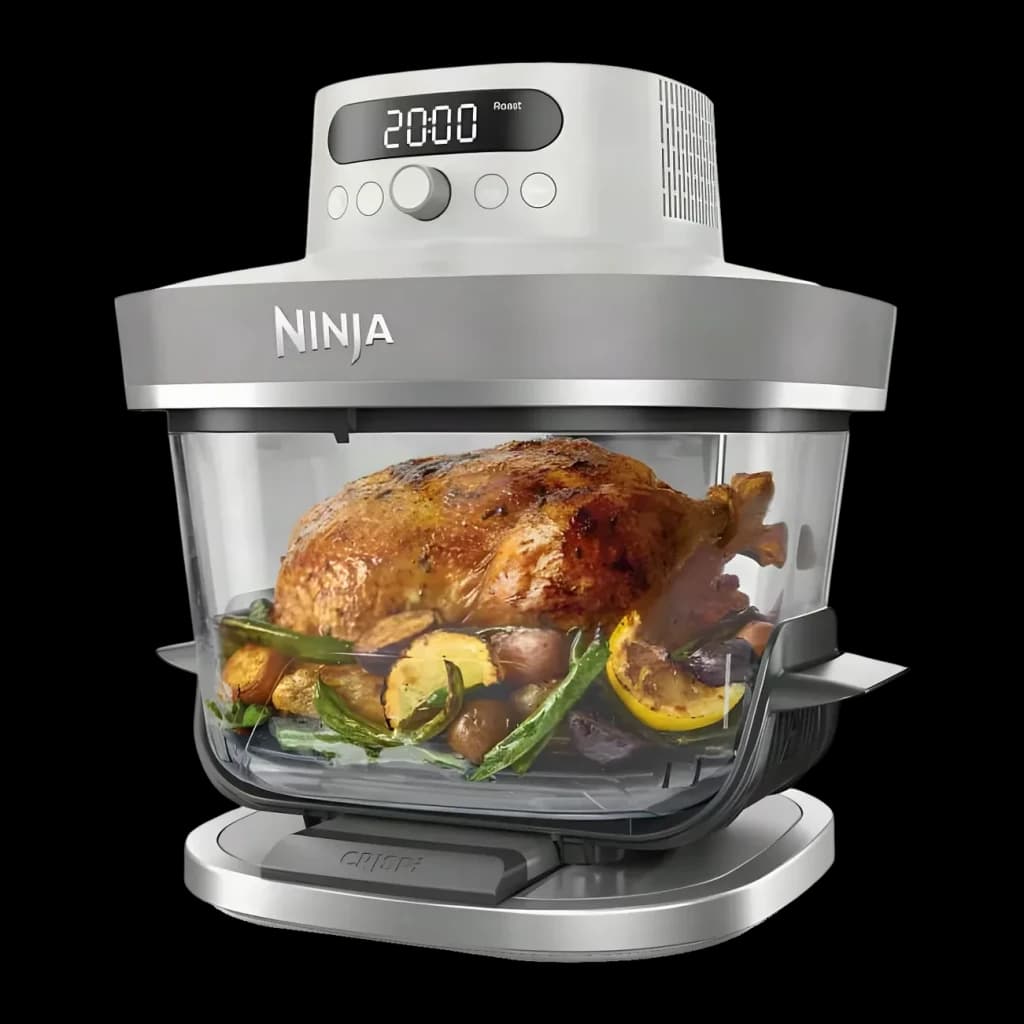 Freidora de Aire Ninja CRISPi Pro 5,7L 2050W 7 Programas Gris Oscuro AS101EULG, vista frontal en ángulo: pollo asado