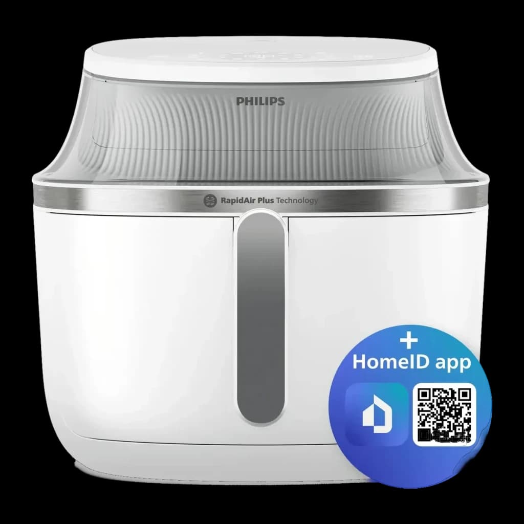 Fritadeira de Ar Philips 3000 Series 7,2L 2000W 16 Programas Branco NA341/10, vista frontal: tampa transparente, banda