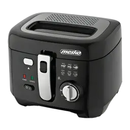 Freidora de aceite Mesko Home 2,5L 1800W Negro/Gris MS 4908, vista frontal en ángulo: asa plateada, mando termostato