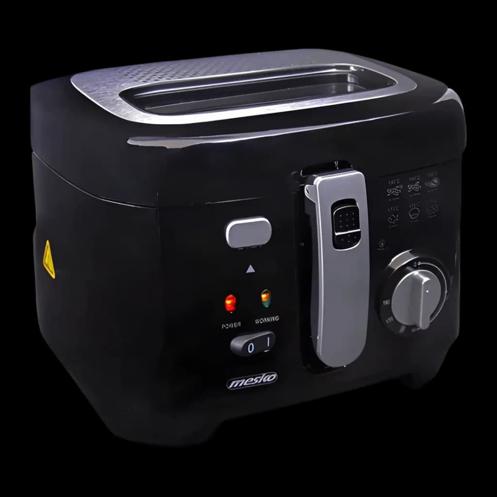 Freidora de aceite Mesko Home 2,5L 1800W Negro/Gris MS 4908, vista frontal lateral: panel de control con indicadores LED