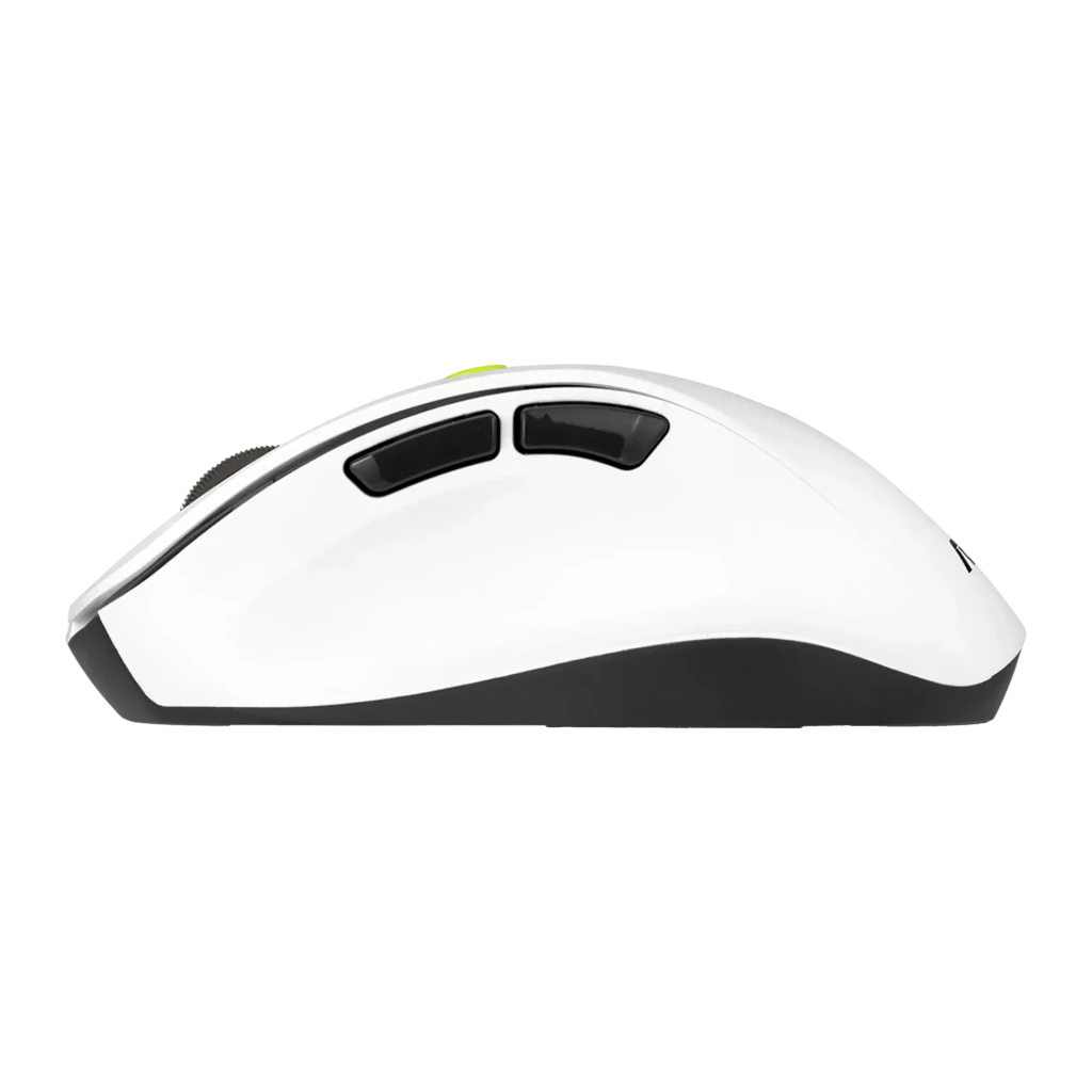 Ratón ASUS MD105 Blanco/Verde Inalámbrico RF/Bluetooth Ergonómico, vista lateral: dos botones laterales negros y acento