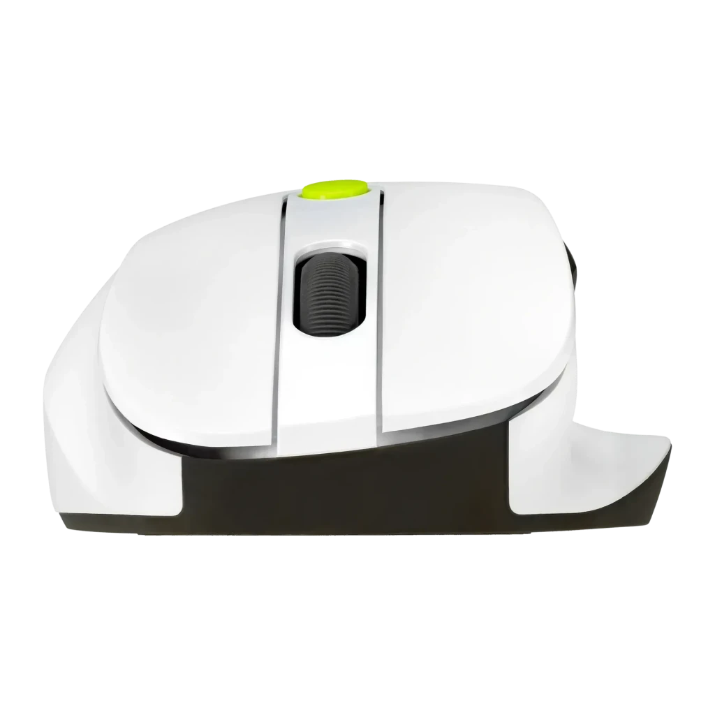 Ratón ASUS MD105 Blanco/Verde Inalámbrico RF/Bluetooth Ergonómico, vista superior: rueda negra y botón verde sobre carcasa