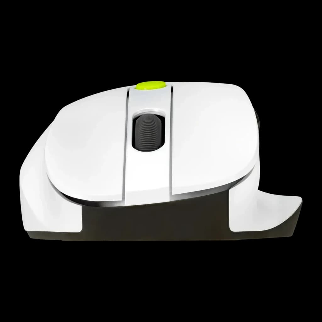 Ratón ASUS MD105 Blanco/Verde Inalámbrico RF/Bluetooth Ergonómico, vista superior: rueda negra y botón verde sobre carcasa