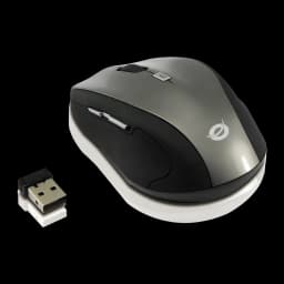Rato sem fios Conceptronic Regas TW5 Preto, vista superior: rato com logótipo e nano recetor USB