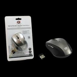 Rato sem fios Conceptronic Regas TW5 Preto, pack: embalagem retail, vista lateral do rato e nano recetor USB em fundo preto