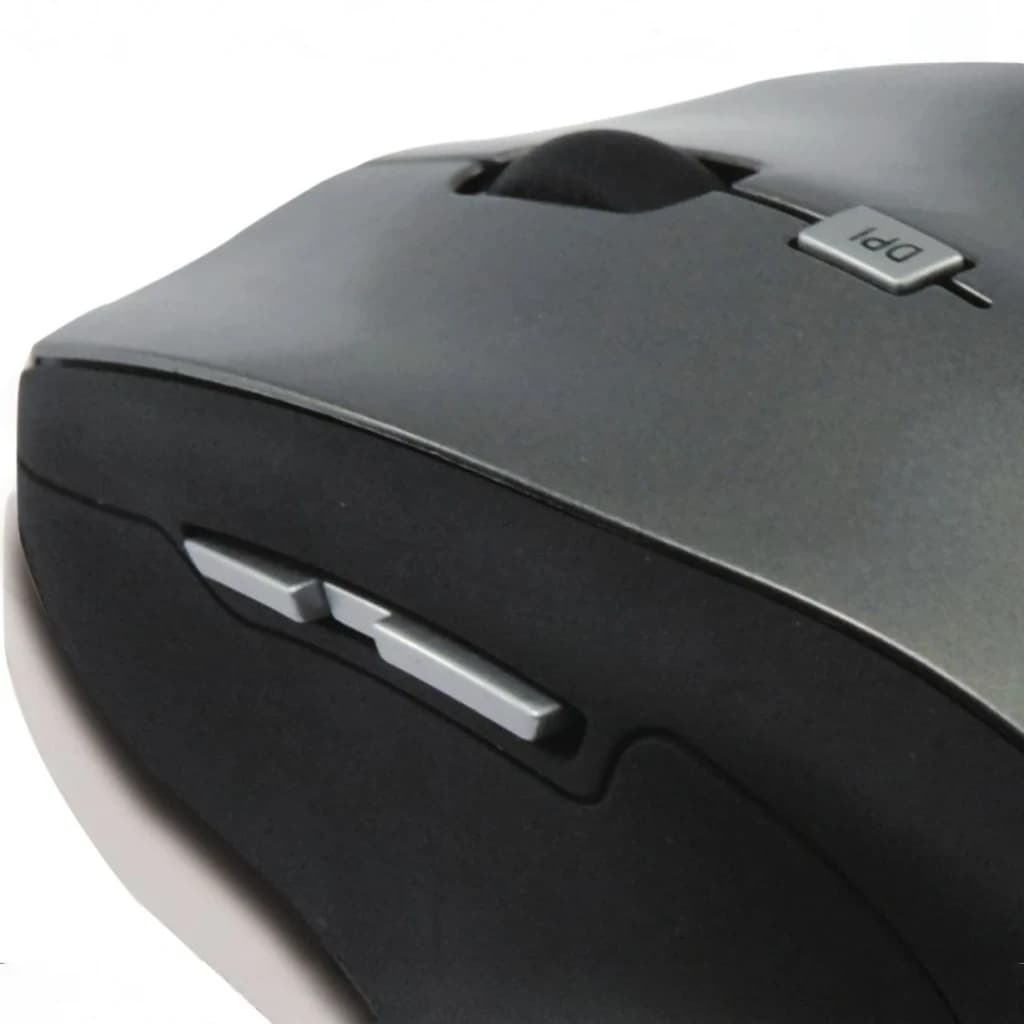 Rato sem fios Conceptronic Regas TW5 Preto, em uso: plano aproximado lateral com botões laterais e botão DPI visíveis
