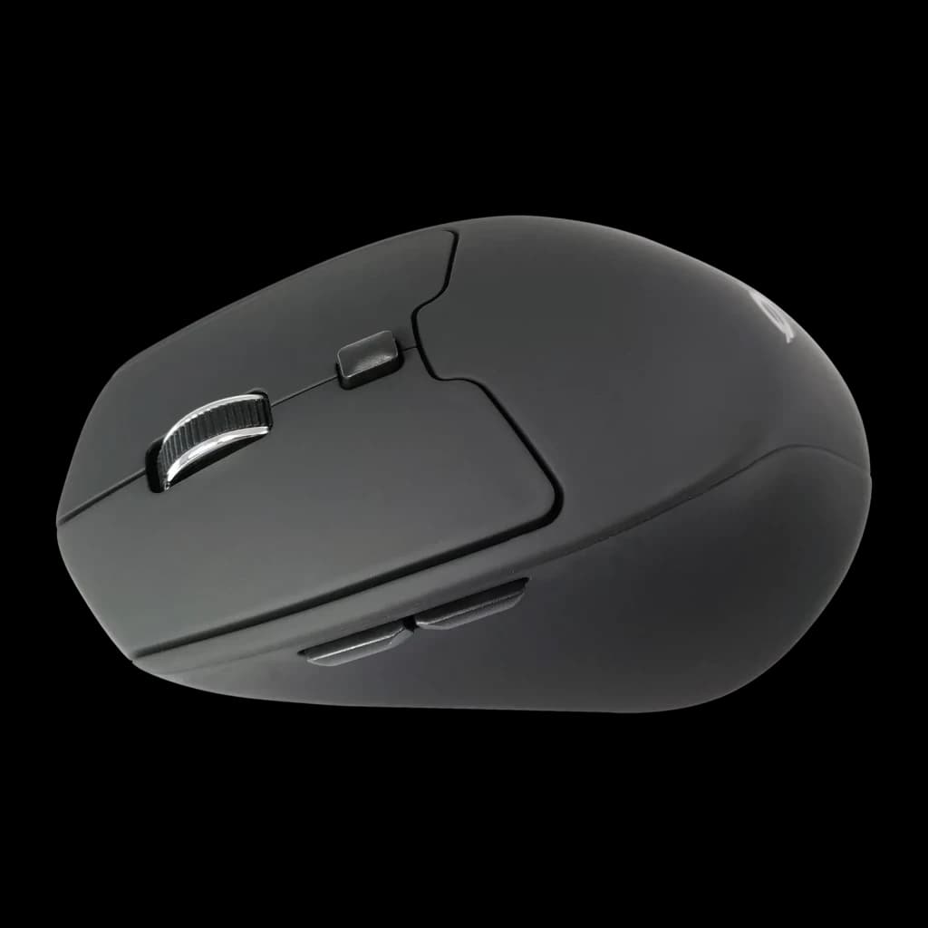 Ratón Conceptronic Lorcan Negro Bluetooth LORCAN02B, vista lateral izquierda: rueda plateada, botones laterales y acabado
