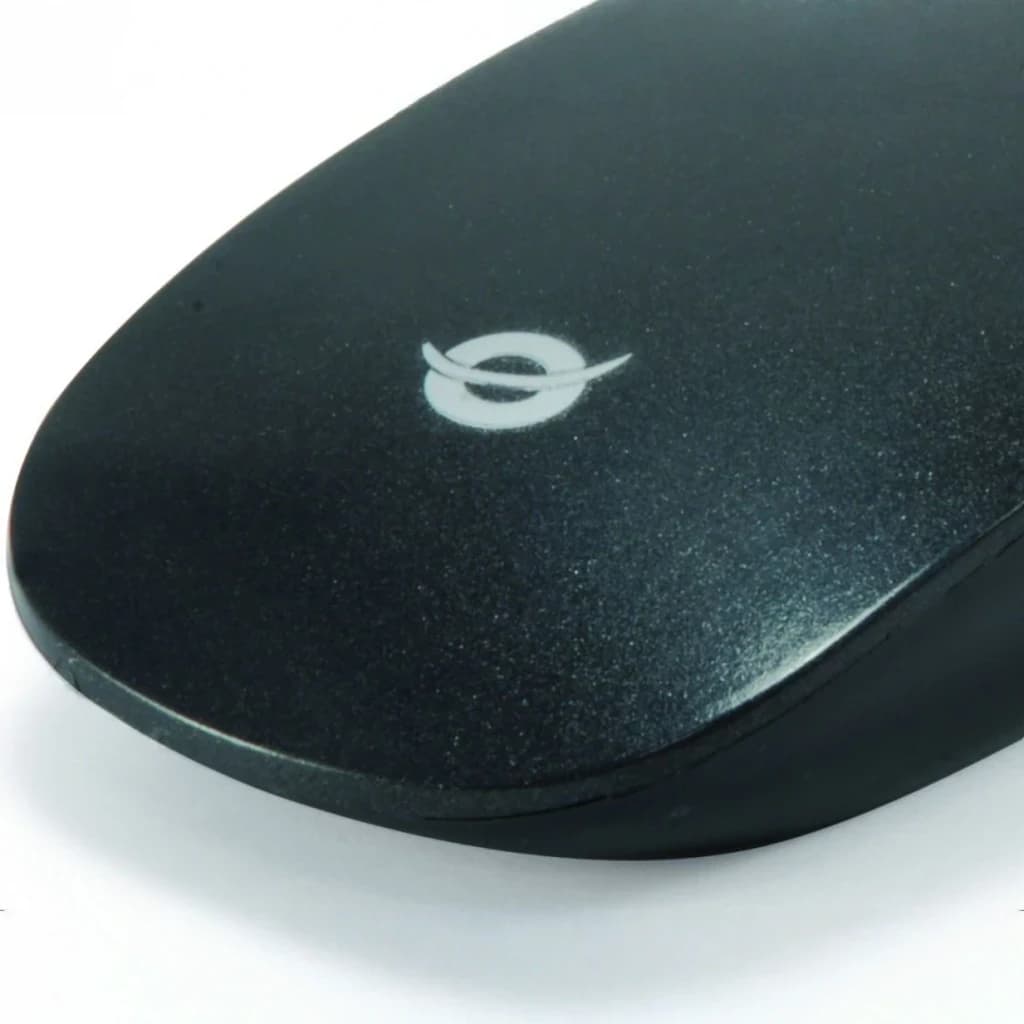 Ratón Conceptronic Negro CLLM3BDESK, en uso: detalle superior con logo Conceptronic sobre superficie texturizada mate