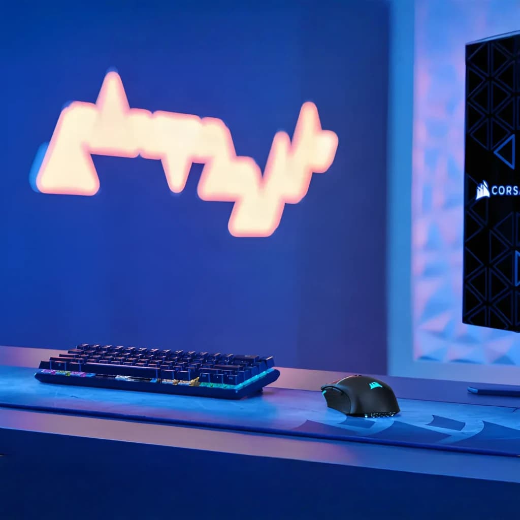 Ratón Gaming Corsair Nightsabre Wireless RGB Inalámbrico 26000 DPI Negro, en uso: sobre escritorio con teclado y torre