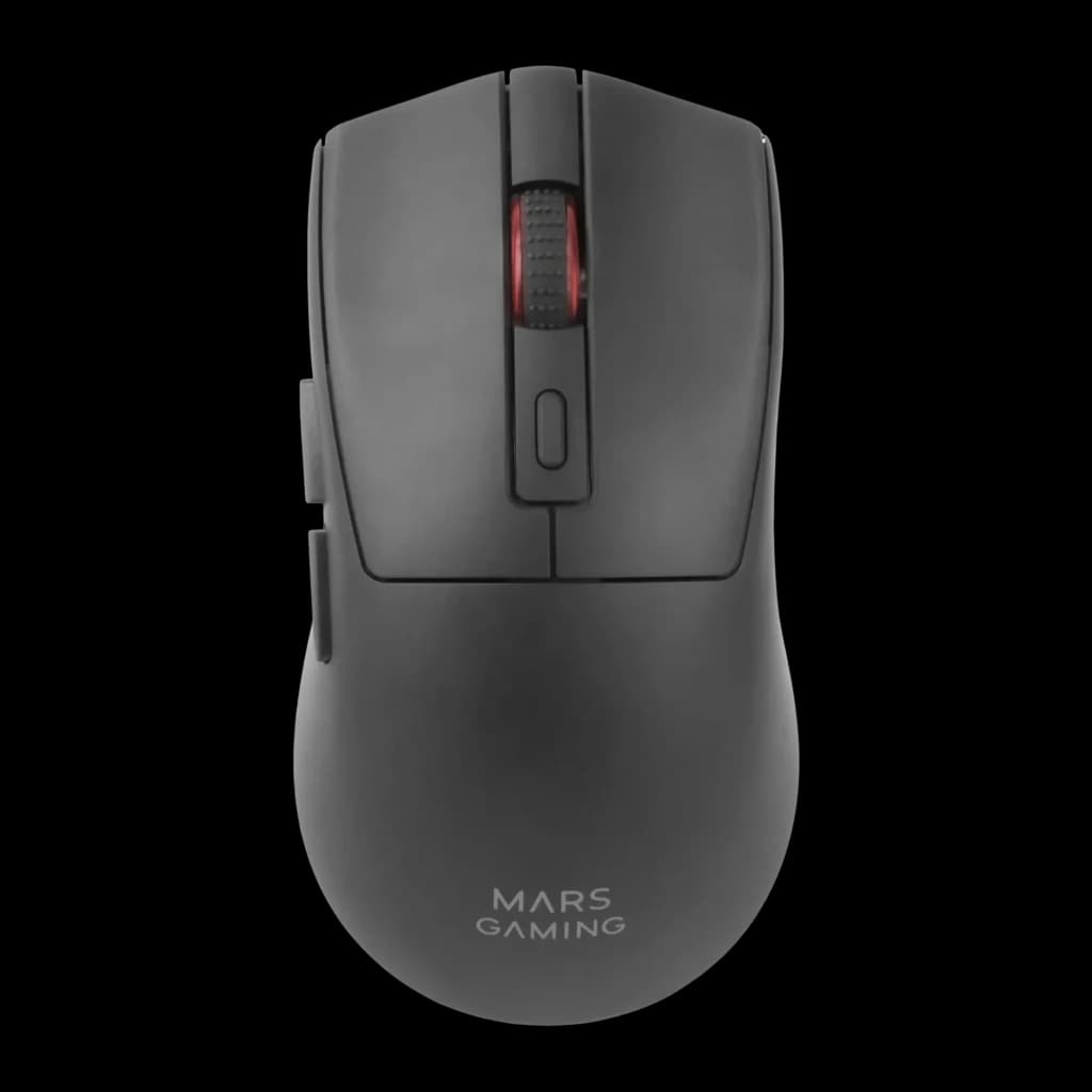 Souris Gaming Mars Gaming MM-T3 Sans Fil 14400 DPI RGB Noir, vue dessus: molette rétroéclairée rouge et boutons latéraux