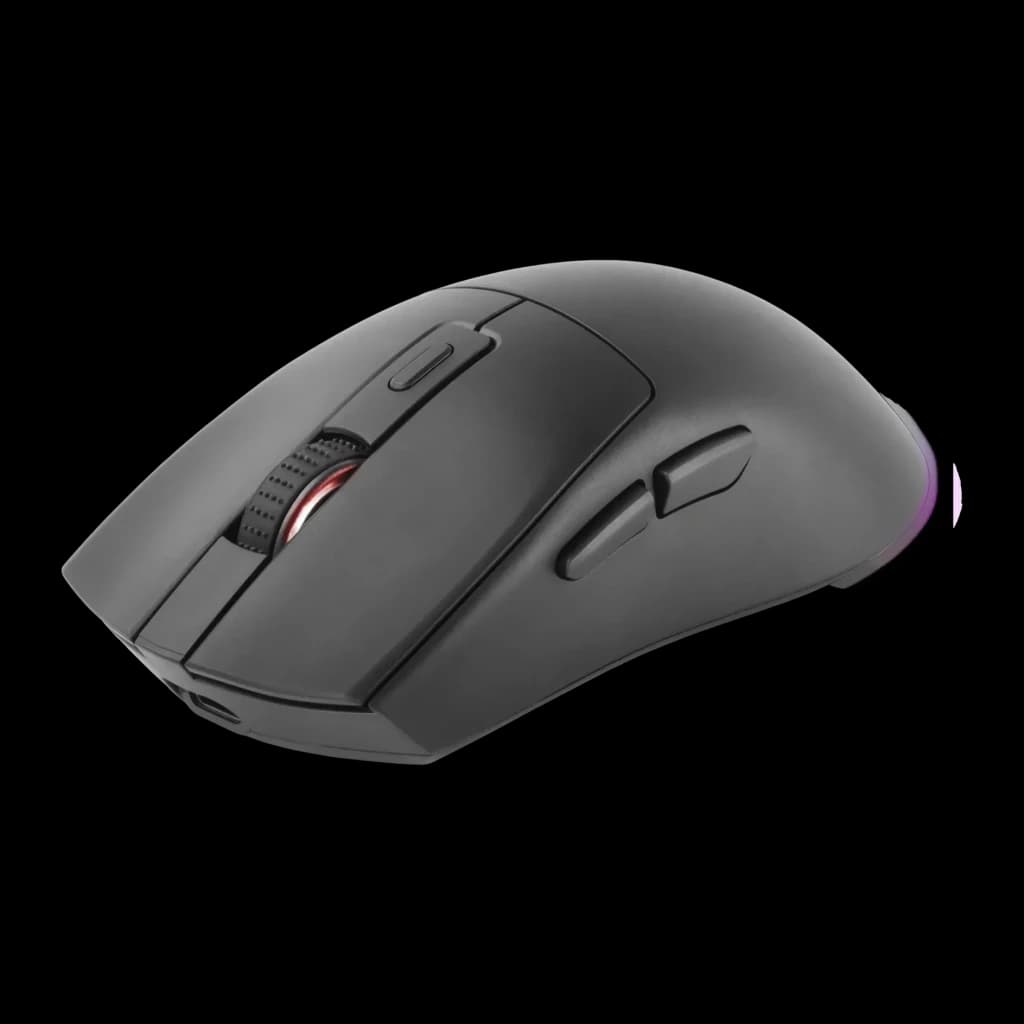Souris Gaming Mars Gaming MM-T3 Sans Fil 14400 DPI RGB Noir, vue latérale: molette rouge, boutons latéraux et rétroéclairage