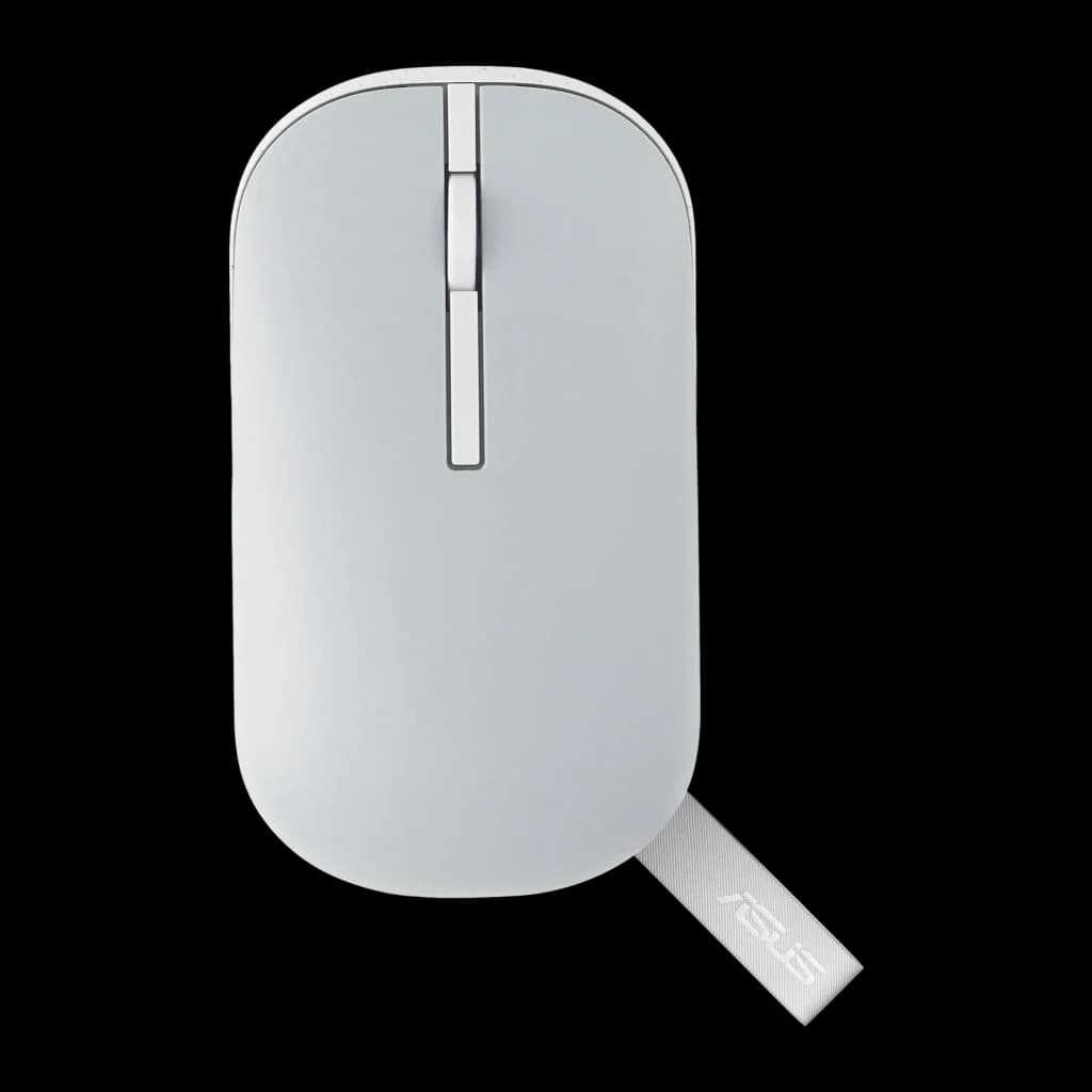 Ratón ASUS Marshmallow MD100 Gris Inalámbrico Bluetooth, vista superior: diseño compacto, rueda central y nano receptor USB