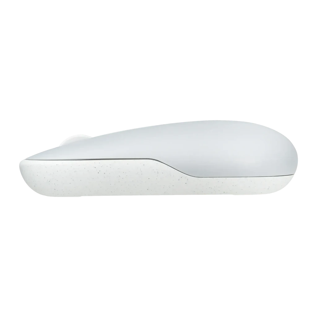 Ratón ASUS Marshmallow MD100 Gris Inalámbrico Bluetooth, vista lateral: perfil bajo con base moteada y cuerpo liso