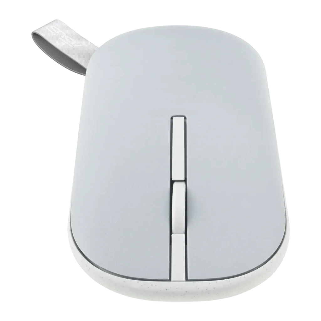 Ratón ASUS Marshmallow MD100 Gris Inalámbrico Bluetooth, vista superior: rueda central, botones y correa gris