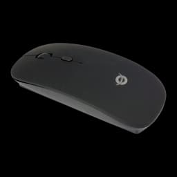 Ratón Conceptronic Negro Bluetooth LORCAN01B, vista lateral: perfil bajo, rueda central, logo Conceptronic y fondo oscuro