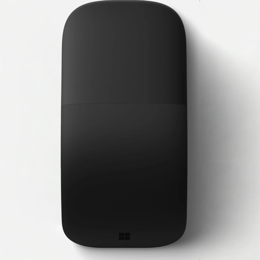 Souris Microsoft Surface Arc Mouse Noir Bluetooth 4.1, en utilisation: vue du dessus profil plat, finition mate et logo