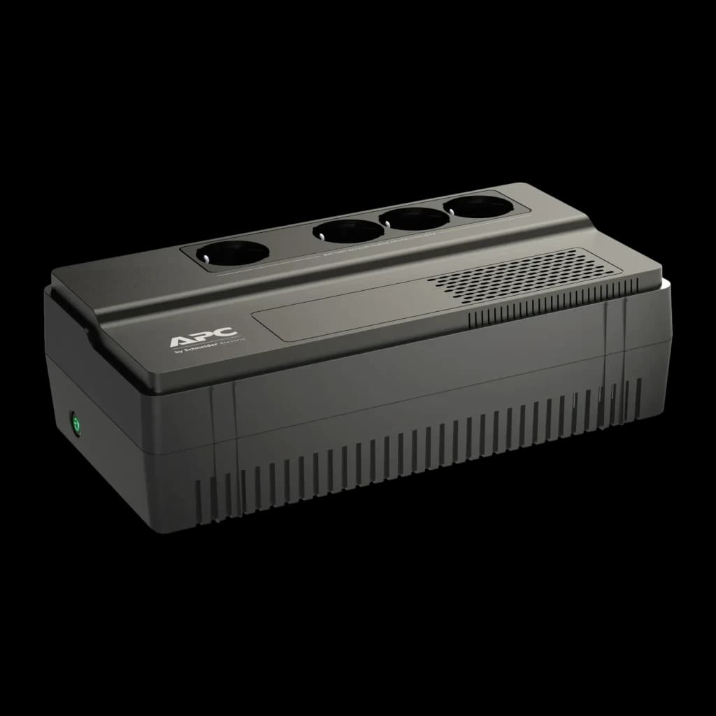 SAI APC Easy UPS Línea Interactiva 1000VA 600W Negro BV1000I-GR, vista en perspectiva: 4 tomas en la parte superior, logo