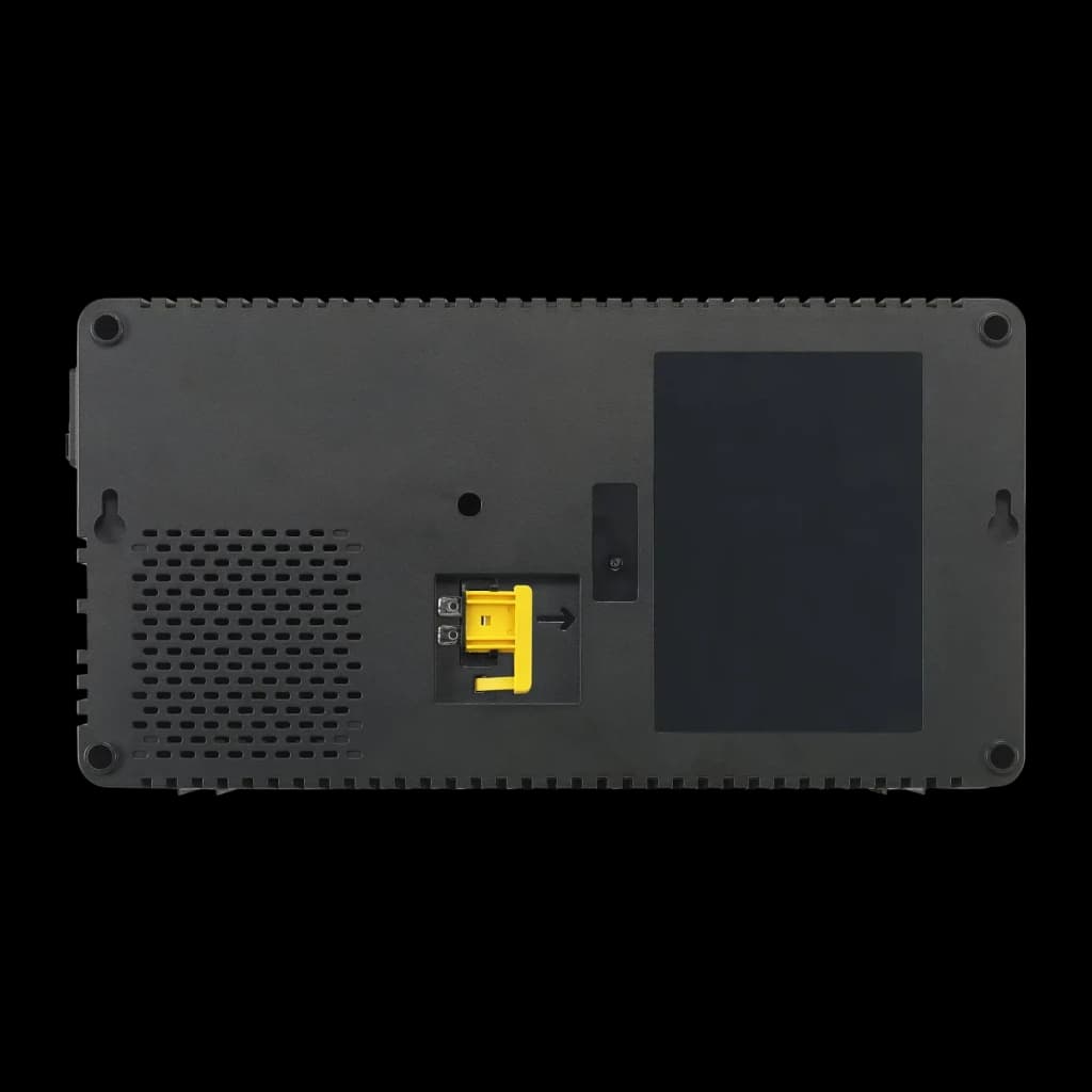 SAI APC Easy UPS Línea Interactiva 1000VA 600W Negro BV1000I-GR, base inferior: conector batería amarillo, rejilla