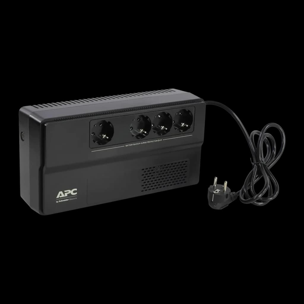 SAI APC Easy UPS Línea Interactiva 1000VA 600W Negro BV1000I-GR, vista lateral: 4 tomas Schuko en la parte superior y cable
